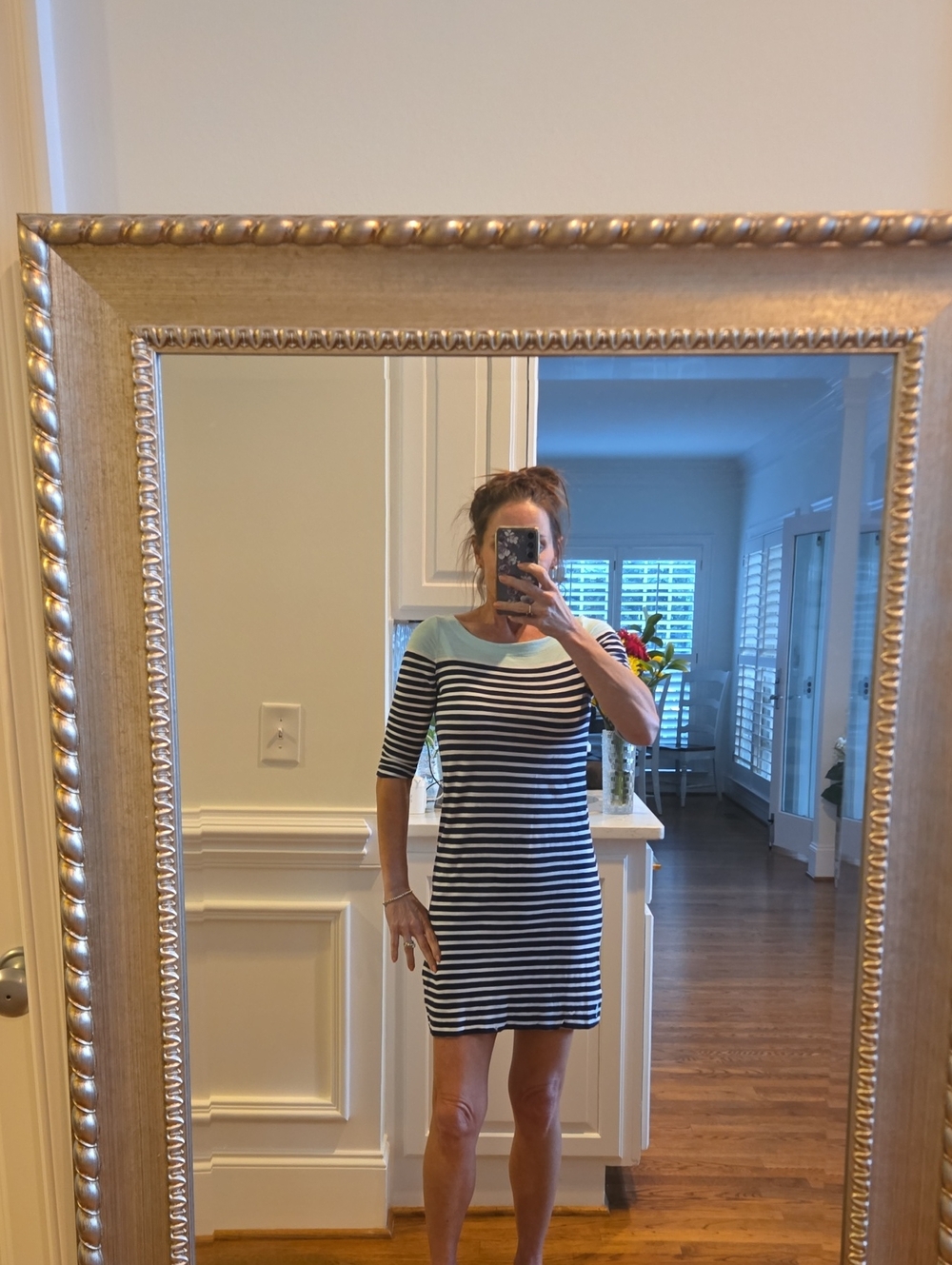 Lilly Pulitzer Navy and White Striped Mini Dress with Mint Yoke